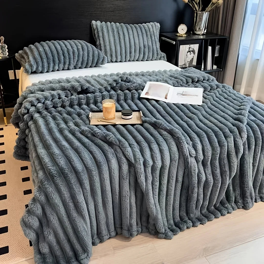 Thick Striped Flannel Multi-Use Sofa & Bed Blanket