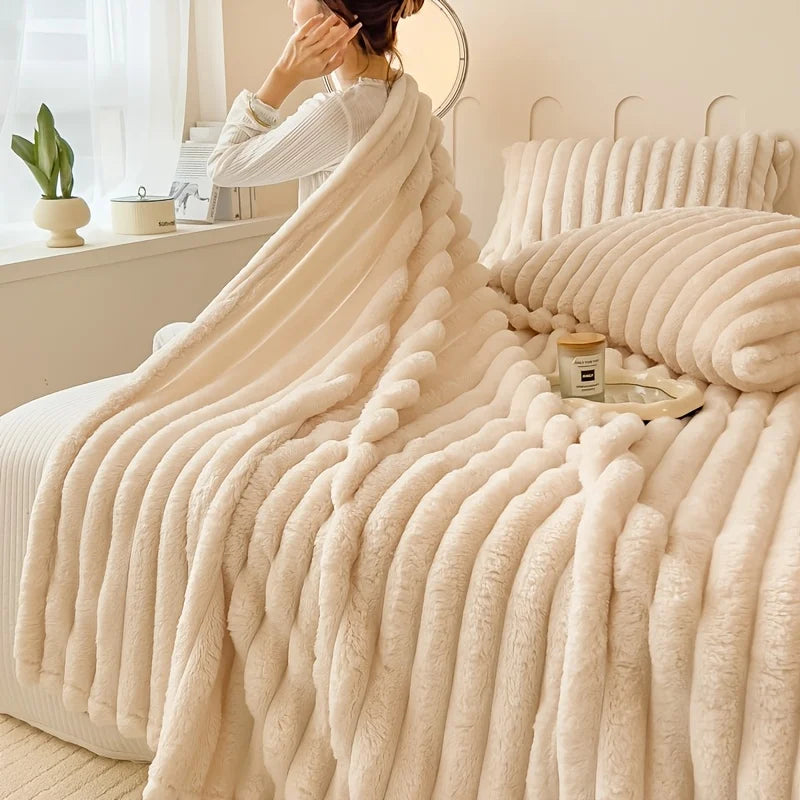 Thick Striped Flannel Multi-Use Sofa & Bed Blanket