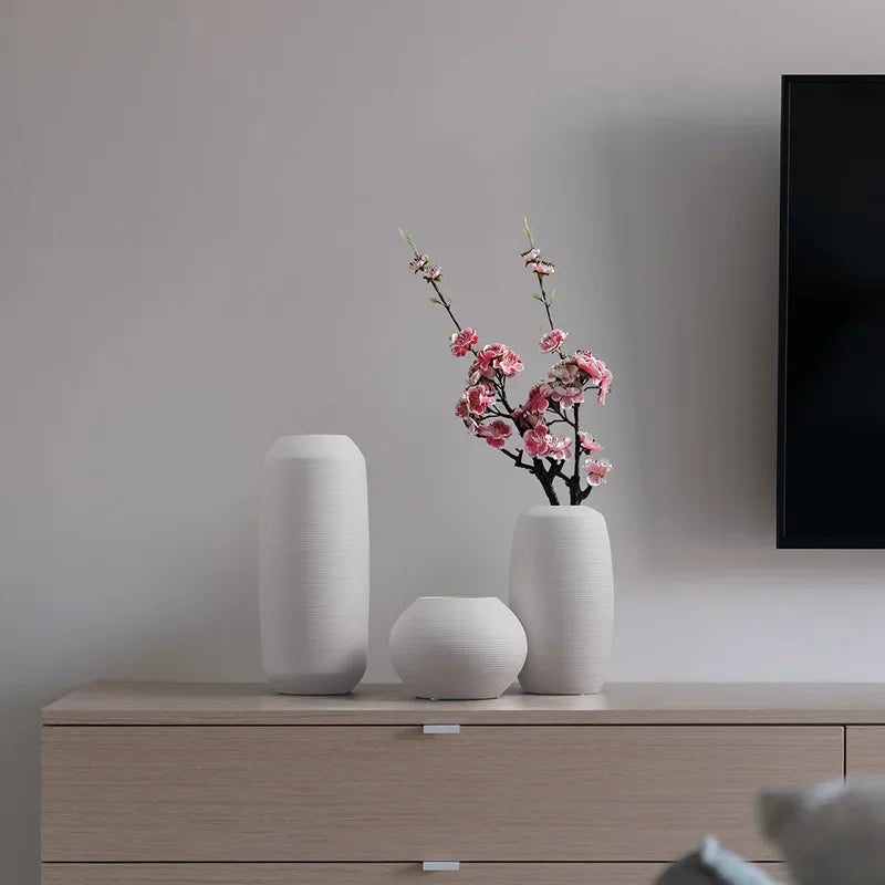 Minimalist White Ceramic Vase for Dried Flowers