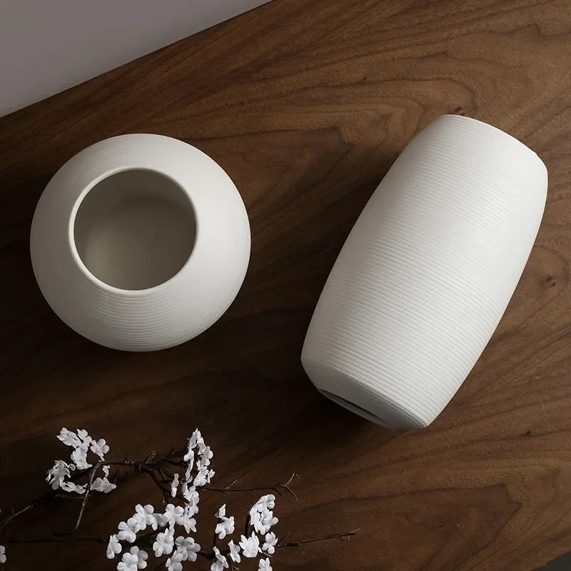 Minimalist White Ceramic Vase for Dried Flowers