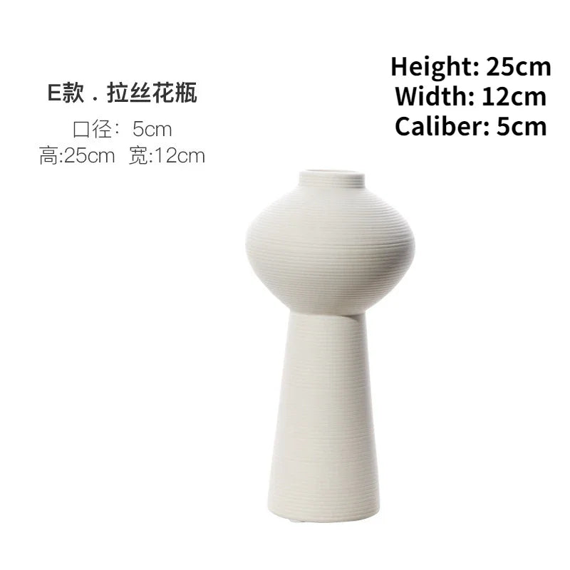 Minimalist White Ceramic Vase for Dried Flowers