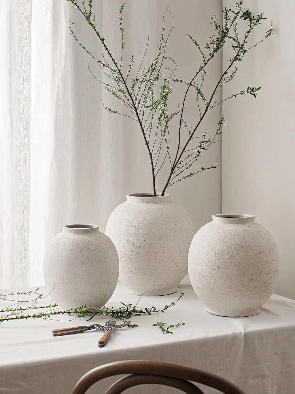 Rustic White Ceramic Flower Vase 9.8 Inch