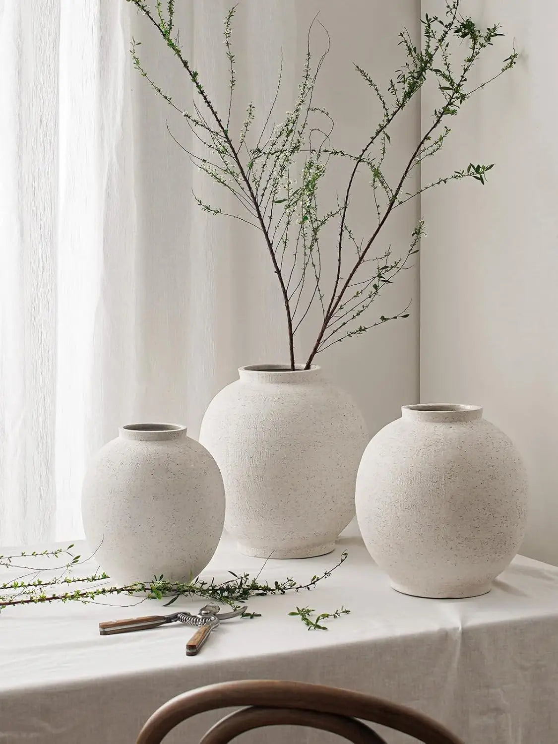 Rustic White Ceramic Flower Vase 9.8 Inch