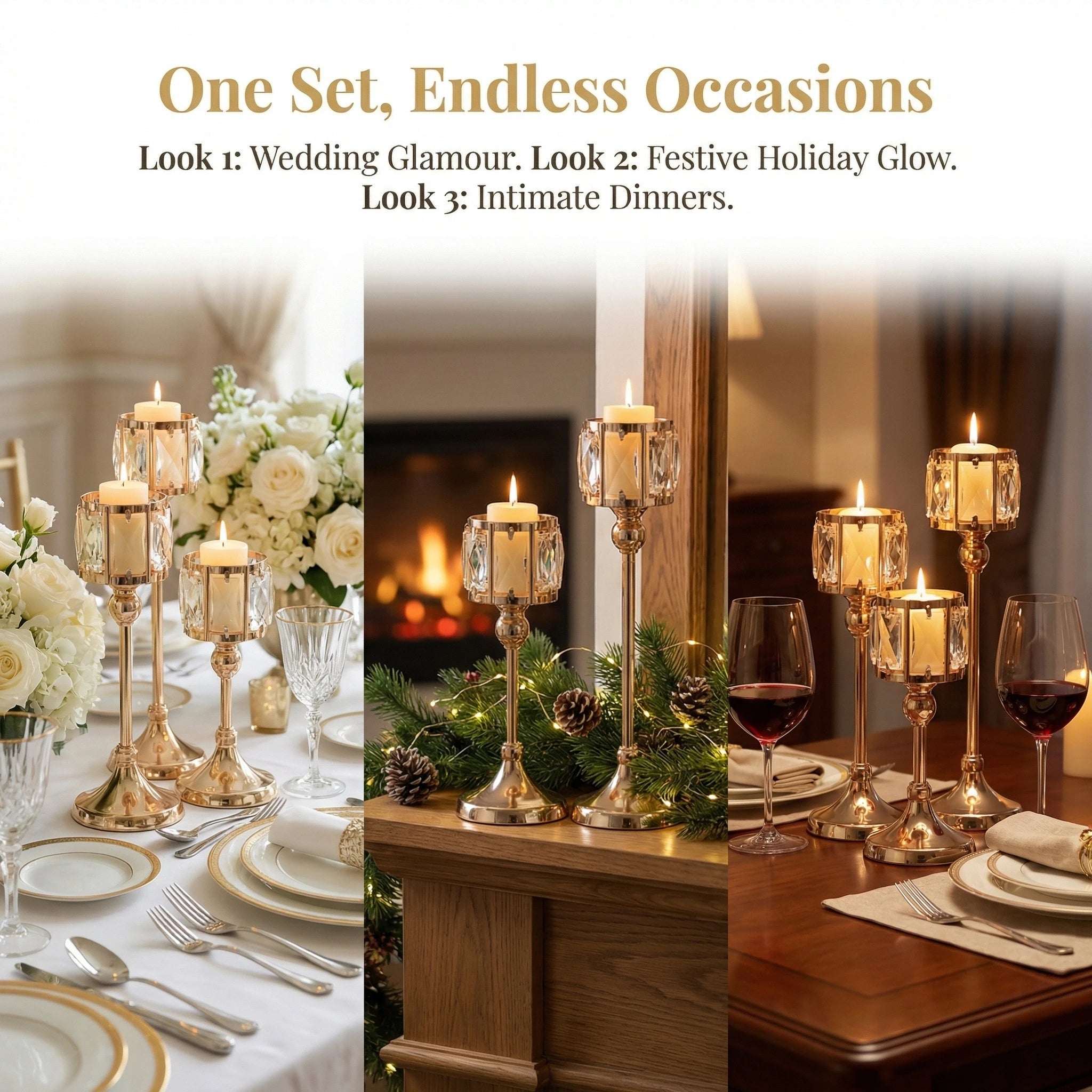 Luxury Crystal Gold Taper Candle Holders Set
