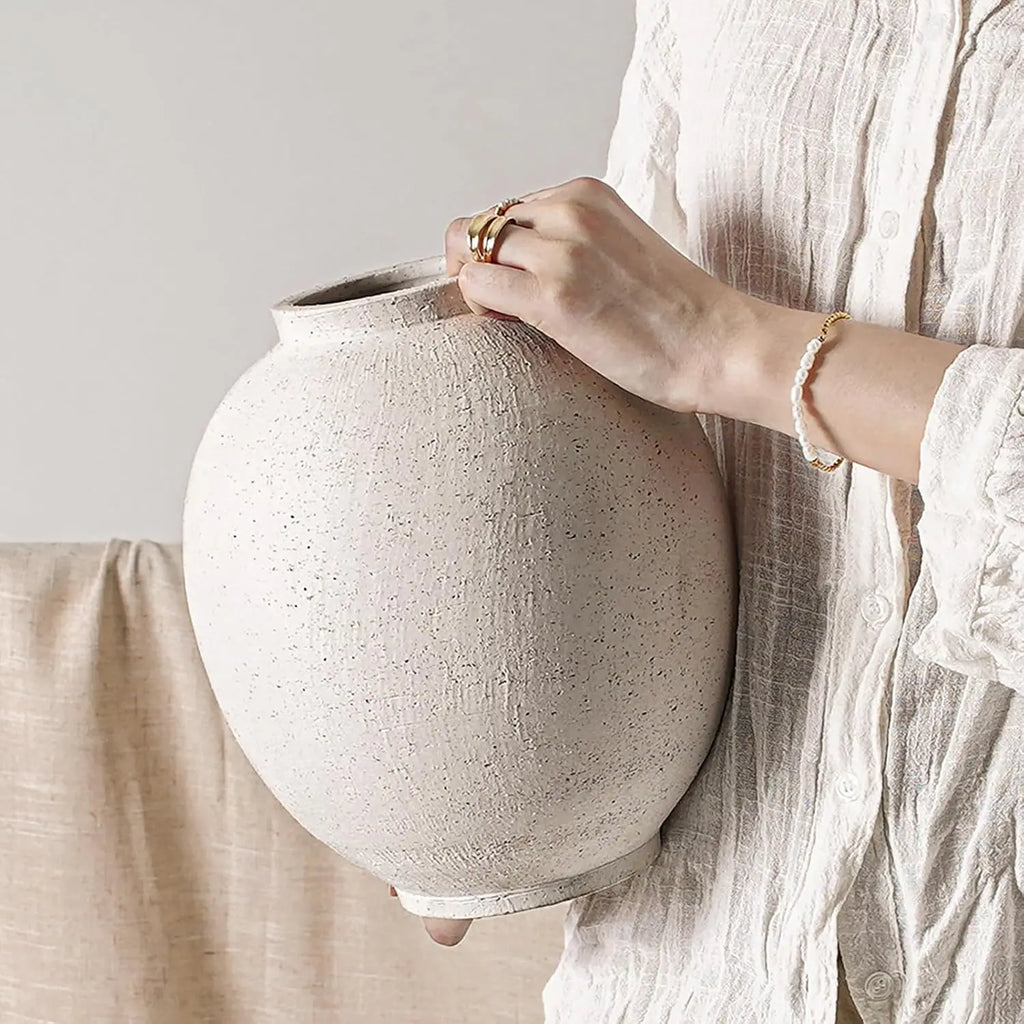 Rustic White Ceramic Flower Vase 9.8 Inch