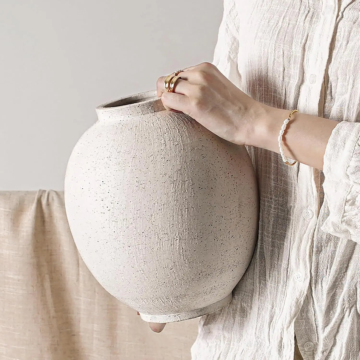 Rustic White Ceramic Flower Vase 9.8 Inch