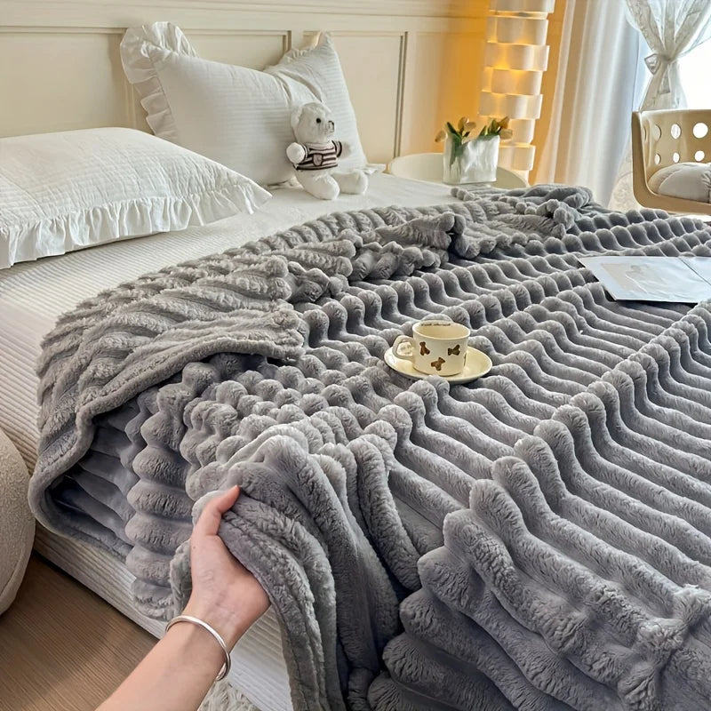 Thick Striped Flannel Multi-Use Sofa & Bed Blanket