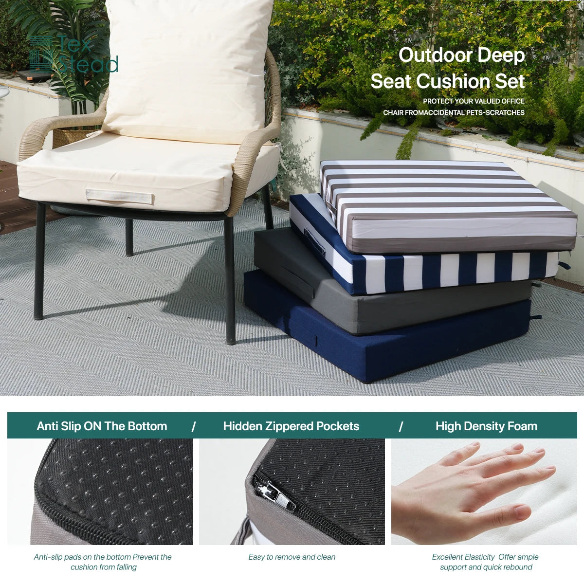 Waterproof Chaise Lounge Cushion for Outdoor Patio