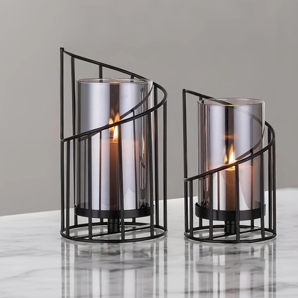 Black Spiral Glass Candle Holders Set with Vase