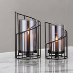 Black Spiral Glass Candle Holders Set with Vase
