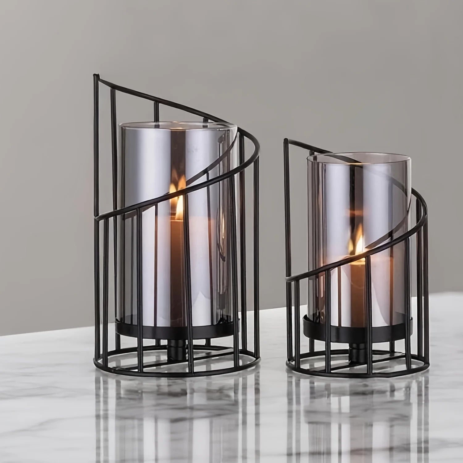 Black Spiral Glass Candle Holders Set with Vase