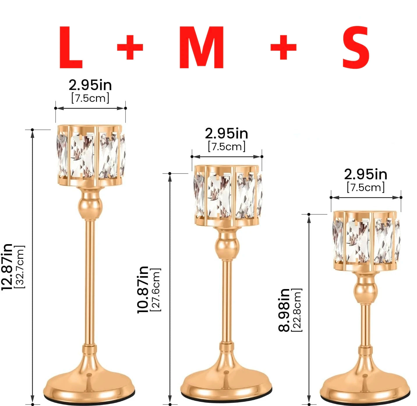 Luxury Crystal Gold Taper Candle Holders Set