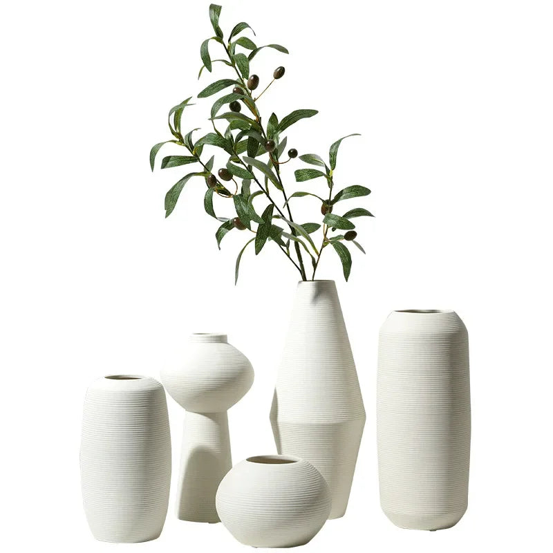 Minimalist White Ceramic Vase for Dried Flowers