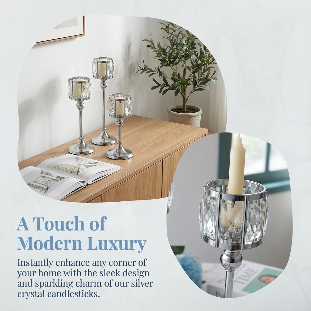 Luxury Crystal Gold Taper Candle Holders Set