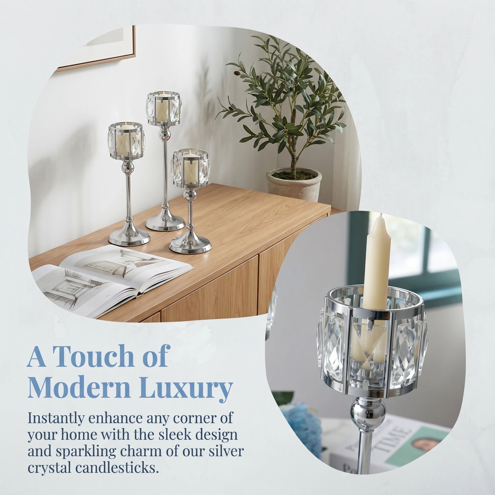 Luxury Crystal Gold Taper Candle Holders Set