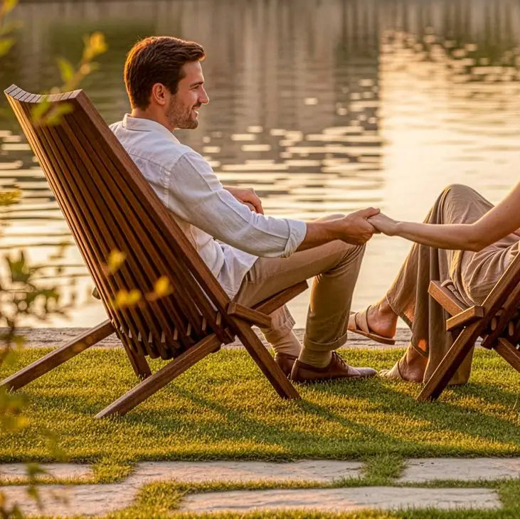 Wooden Folding Acacia Low Profile Lounge Chair Set