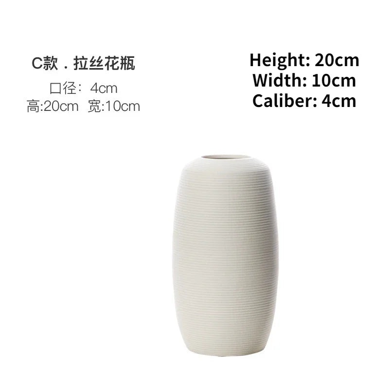Minimalist White Ceramic Vase for Dried Flowers