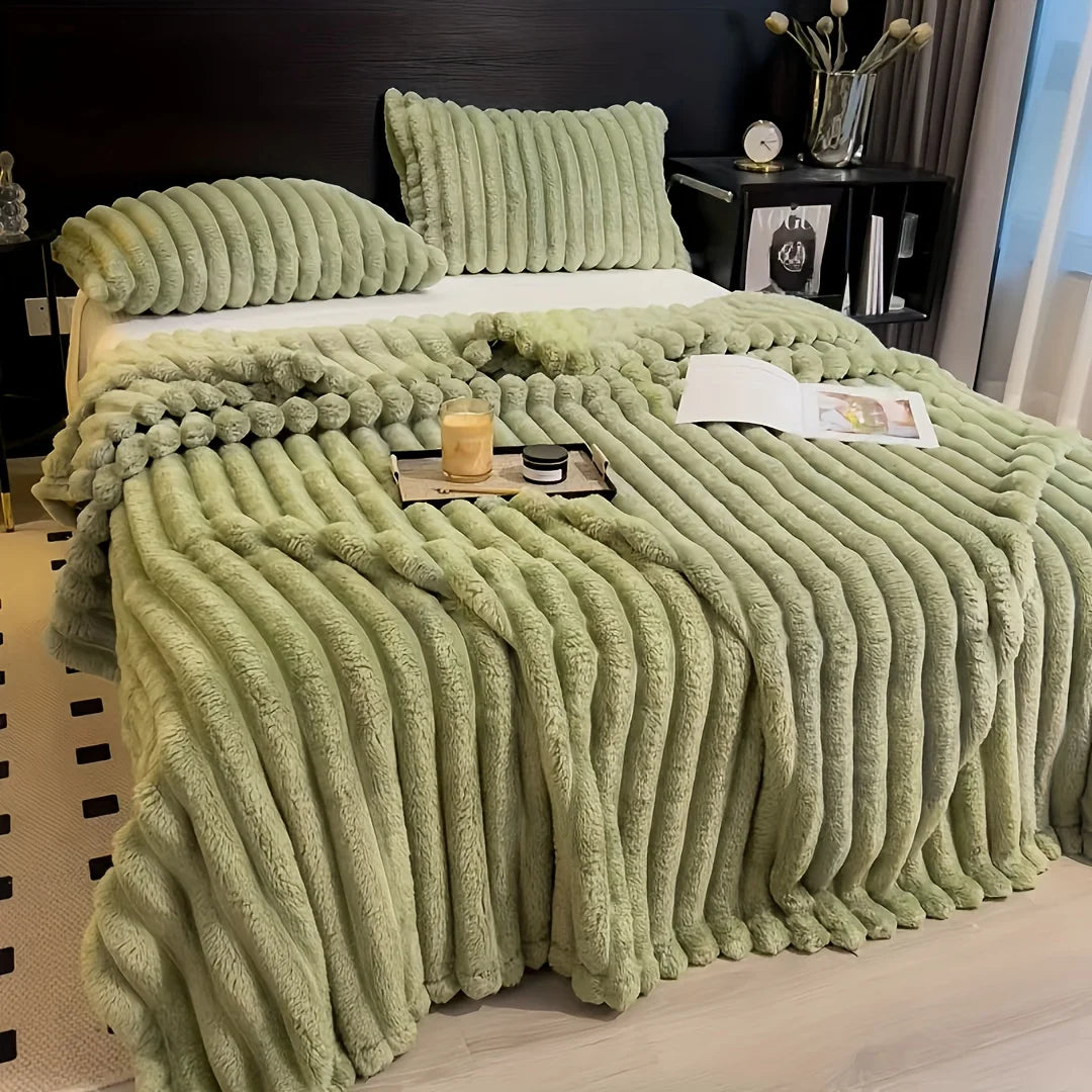 Thick Striped Flannel Multi-Use Sofa & Bed Blanket