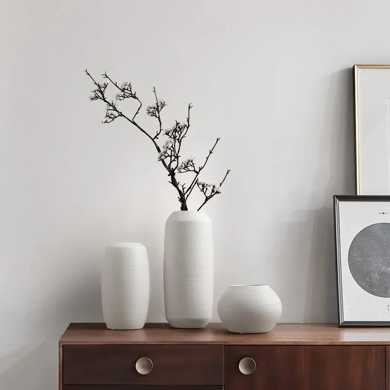 Minimalist White Ceramic Vase for Dried Flowers