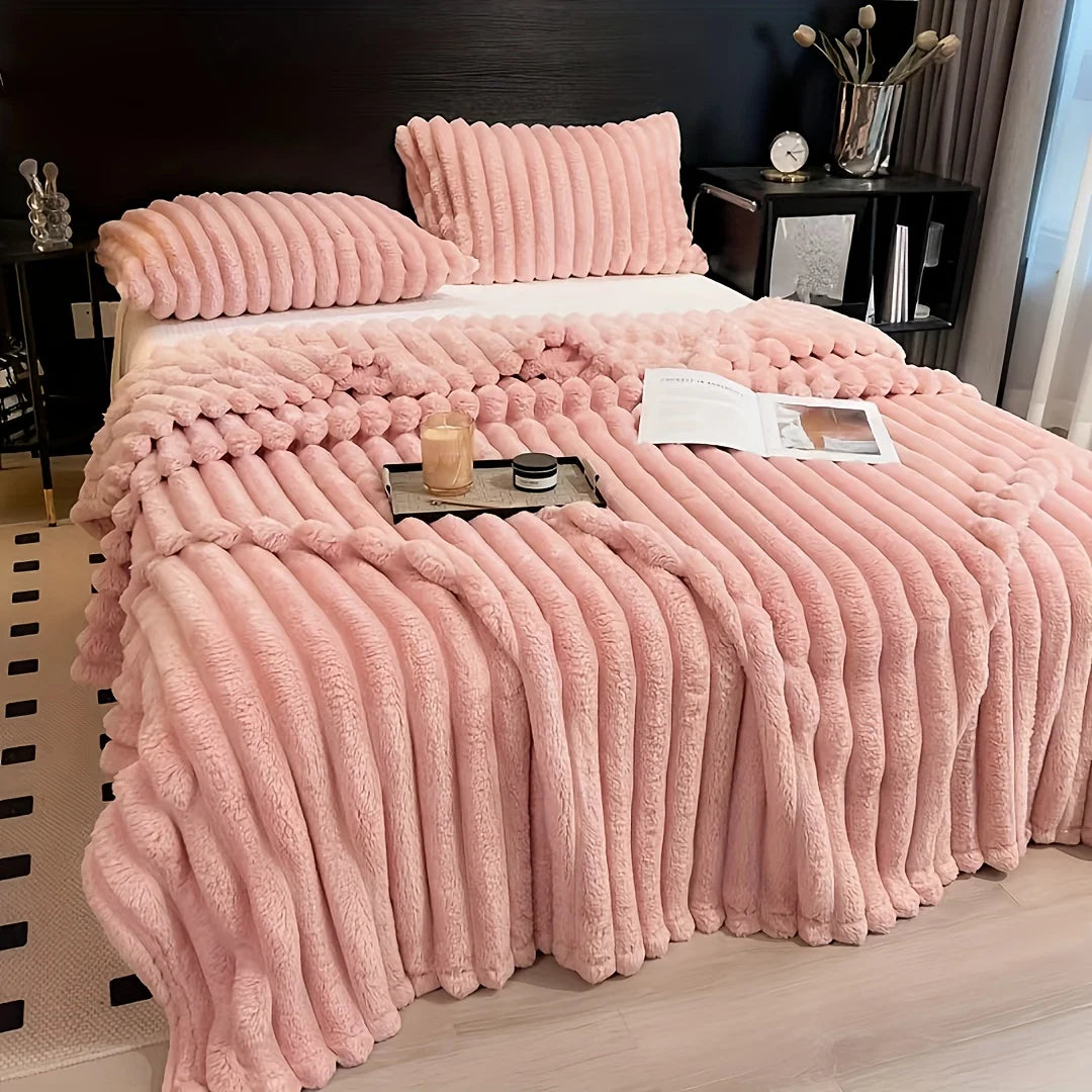 Thick Striped Flannel Multi-Use Sofa & Bed Blanket