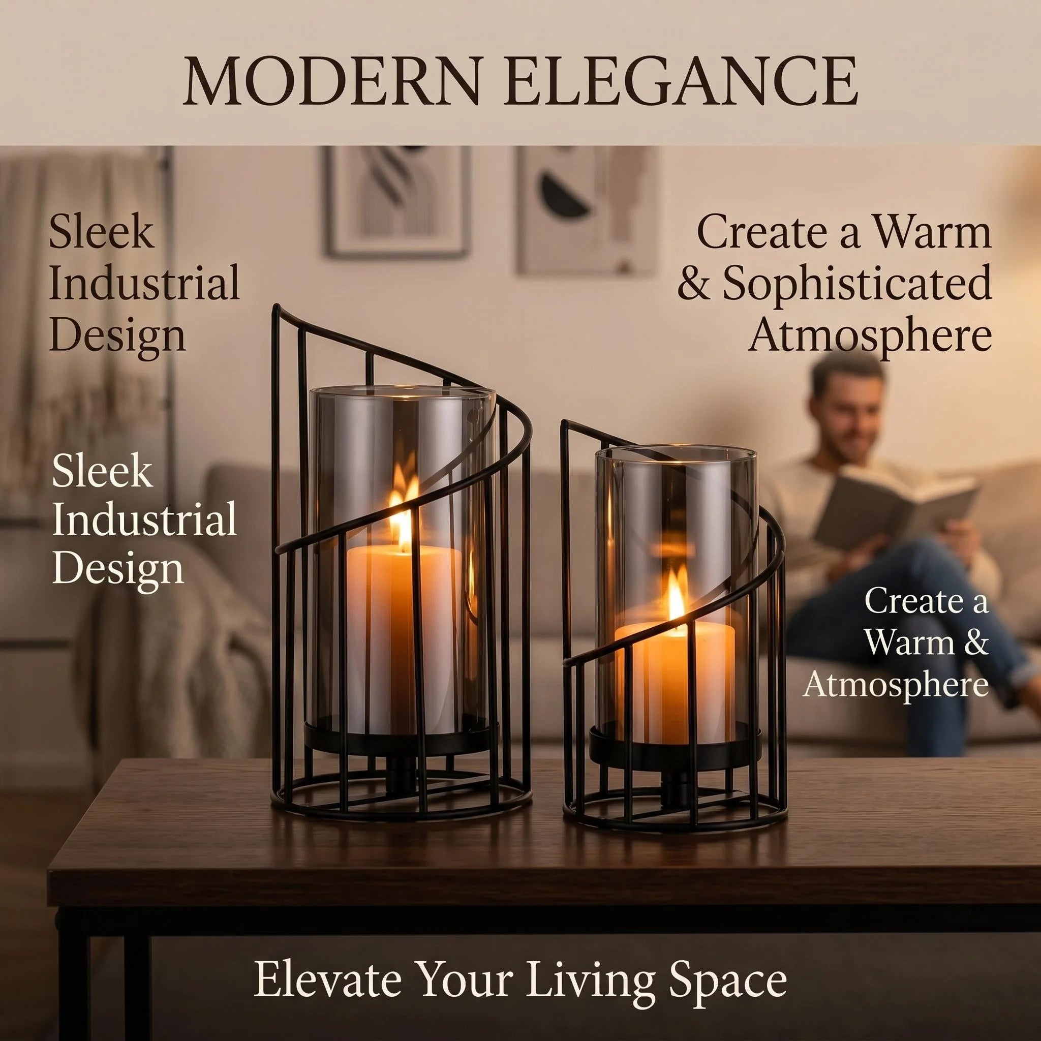 Black Spiral Glass Candle Holders Set with Vase