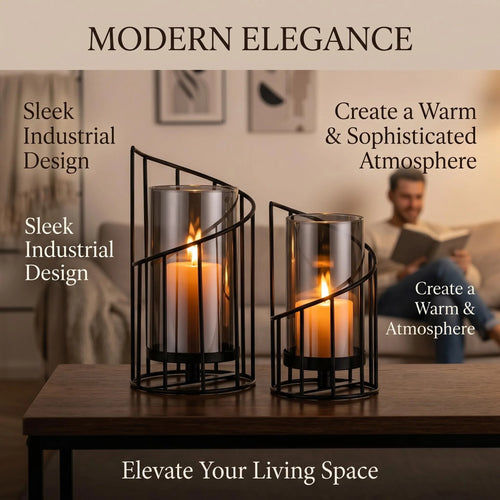 Black Spiral Glass Candle Holders Set with Vase