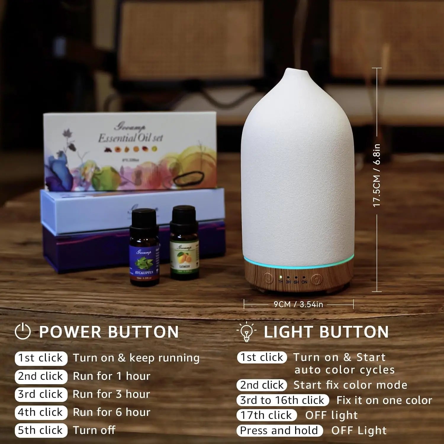 Ceramic Ultrasonic Essential Oil Diffuser with LED Light
