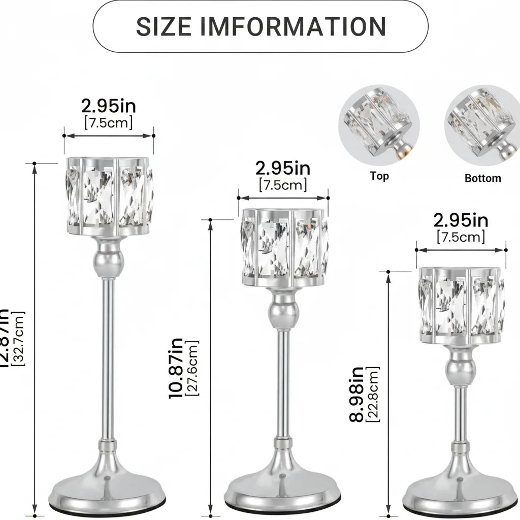 Luxury Crystal Gold Taper Candle Holders Set