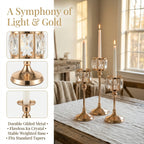 Luxury Crystal Gold Taper Candle Holders Set