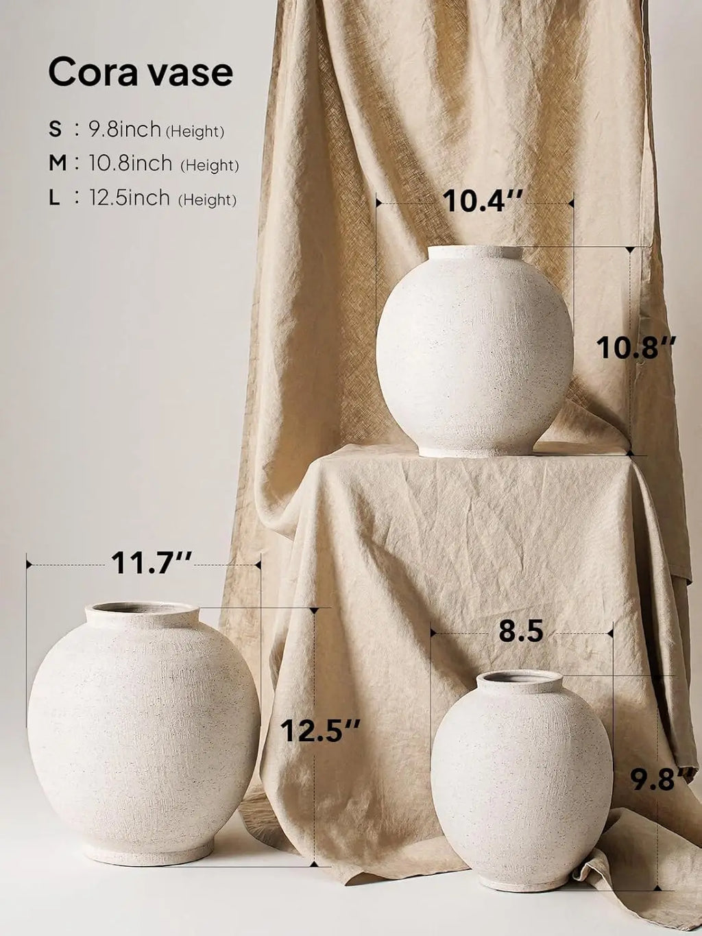 Rustic White Ceramic Flower Vase 9.8 Inch