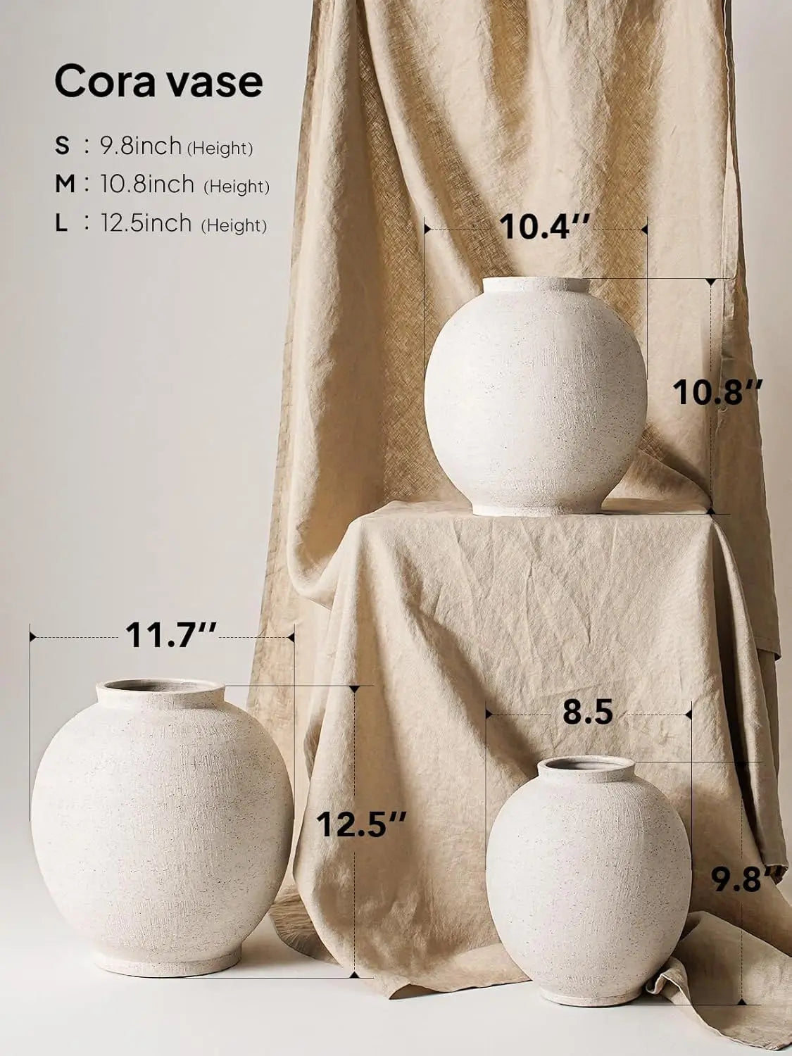Rustic White Ceramic Flower Vase 9.8 Inch