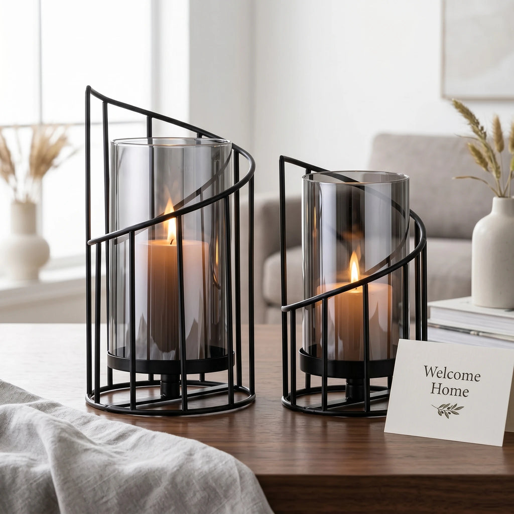Black Spiral Glass Candle Holders Set with Vase