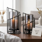 Black Spiral Glass Candle Holders Set with Vase