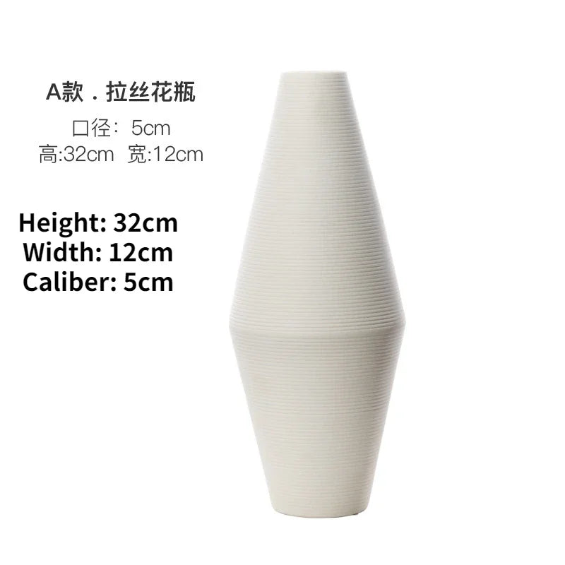 Minimalist White Ceramic Vase for Dried Flowers