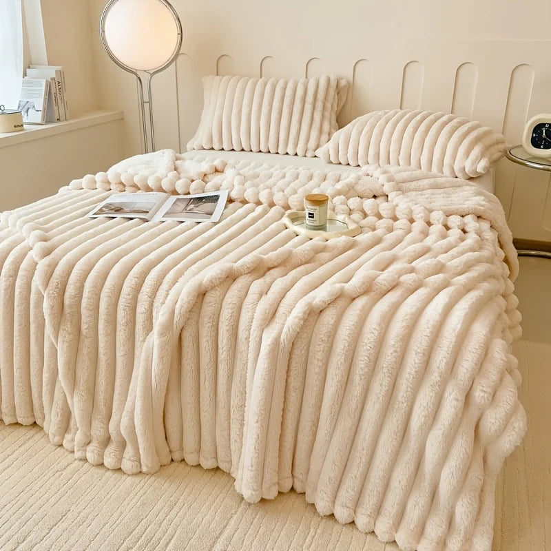 Thick Striped Flannel Multi-Use Sofa & Bed Blanket