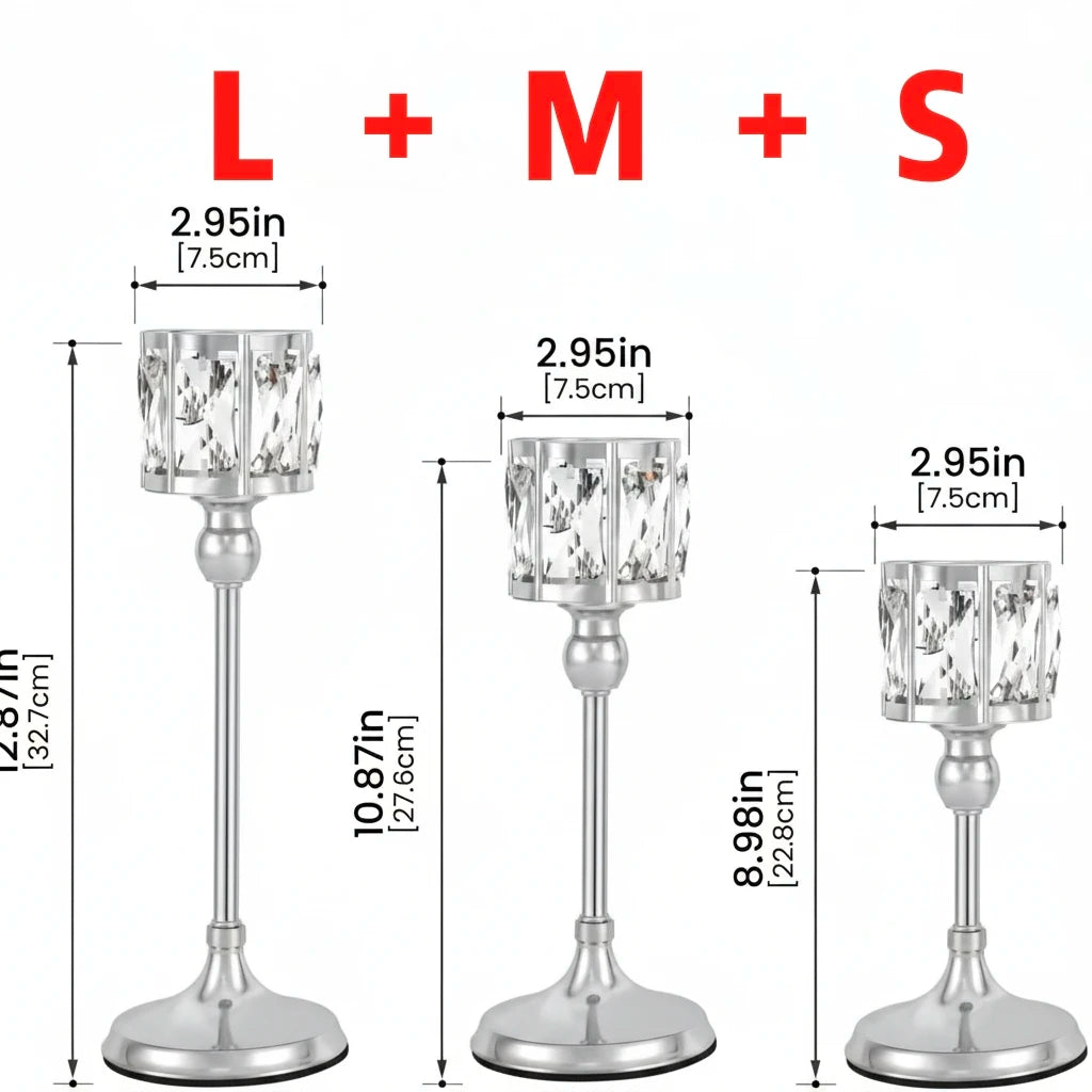 Luxury Crystal Gold Taper Candle Holders Set
