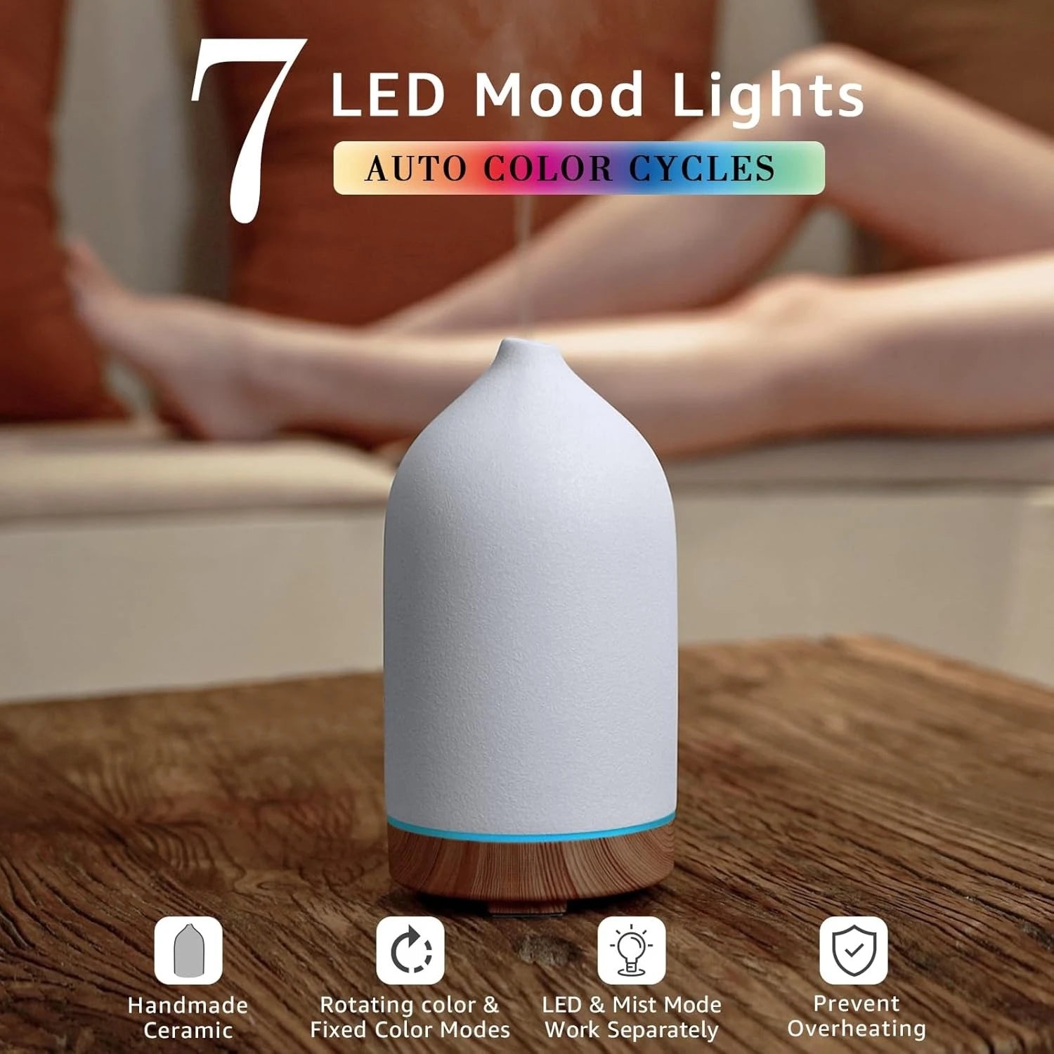 Ceramic Ultrasonic Essential Oil Diffuser with LED Light