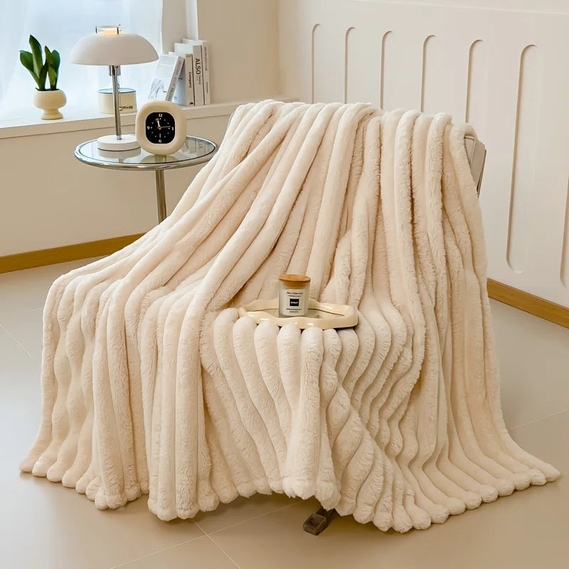 Thick Striped Flannel Multi-Use Sofa & Bed Blanket