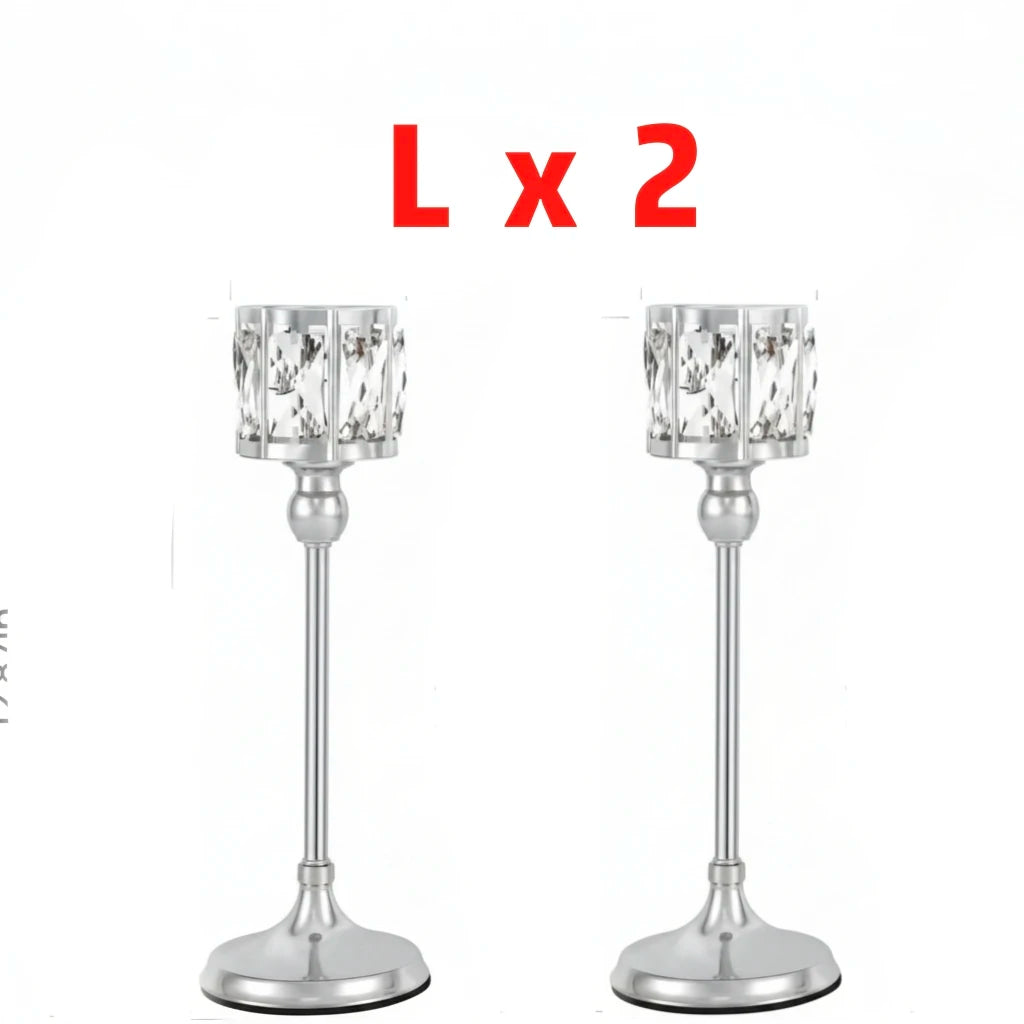 Luxury Crystal Gold Taper Candle Holders Set