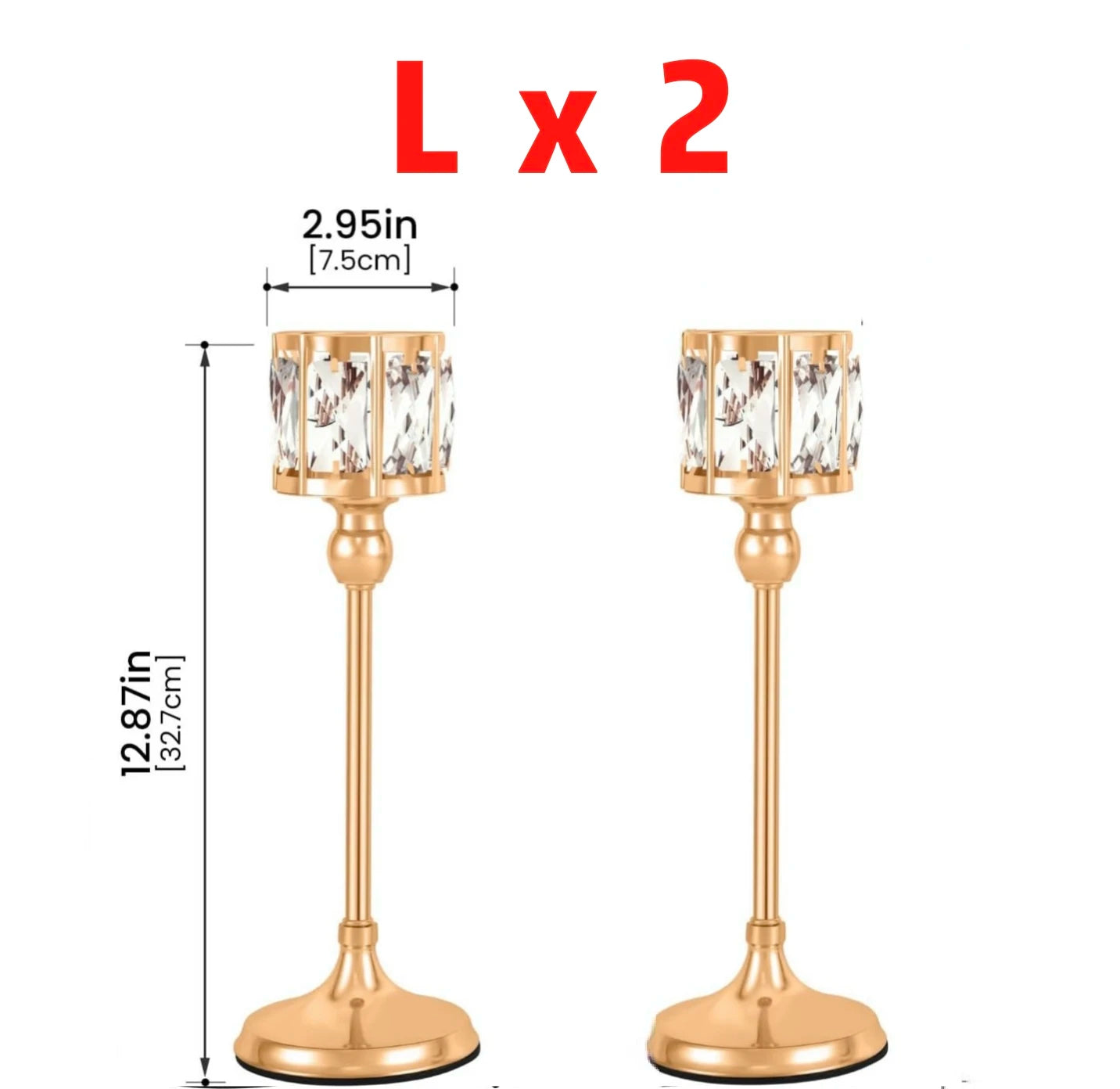 Luxury Crystal Gold Taper Candle Holders Set